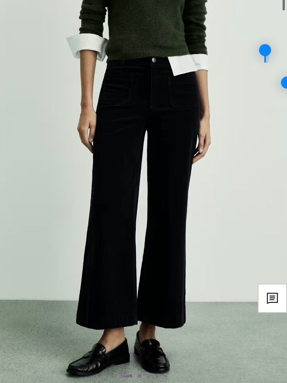 Mango Culotte Corduroy High Waist Ankle Length Jeans- Black